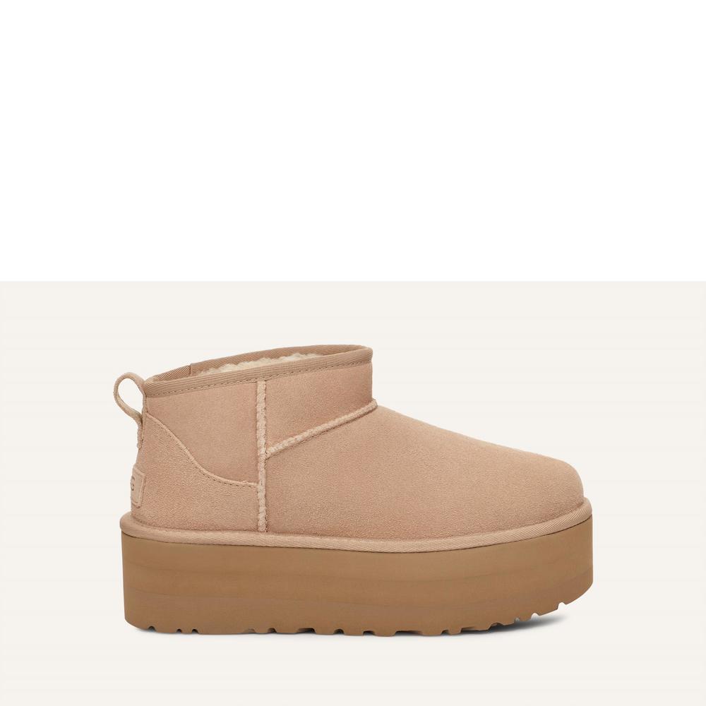 UGG Women's Beige Platform Ankle Booties